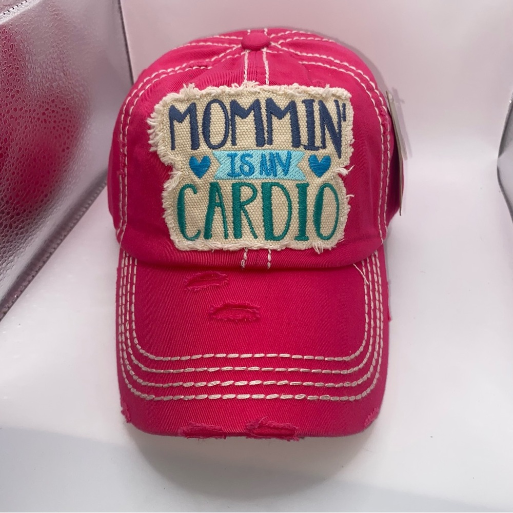 Kbethos Distressed Women’s Embroidered Hot Pink Mommin Is My Cardio Baseball Cap